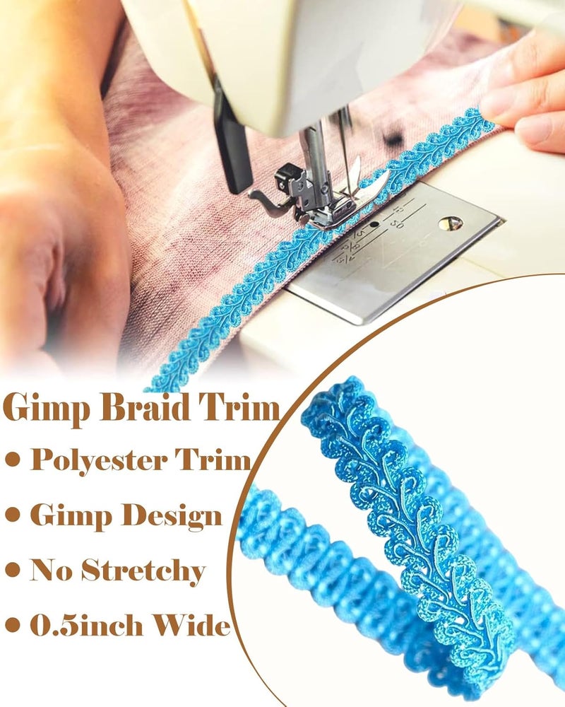 MSCFTFB 14 Yards Gimp Braid Trim,1/2 inch Gift Wrap Ribbon, Woven Fabric Lace Trim for Upholstery Costume Curtain,Lamp,Jewelry,Decorative Embellishment for Sewing Craft (Sky Blue) - Image 2